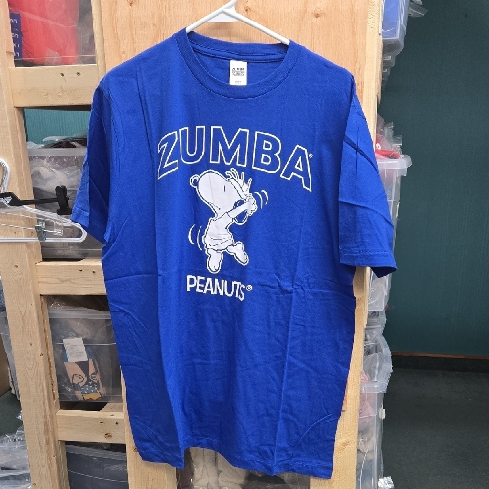 Zumba Peanuts OS Blue and White Snoopy Print Crew Neck T-Shirt
